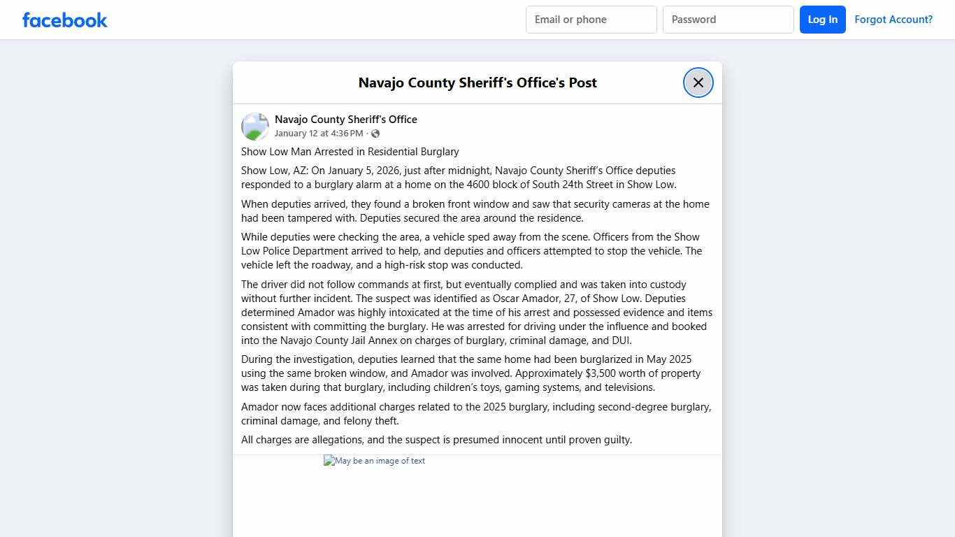 Show Low Man Arrested in... - Navajo County Sheriff's Office Facebook