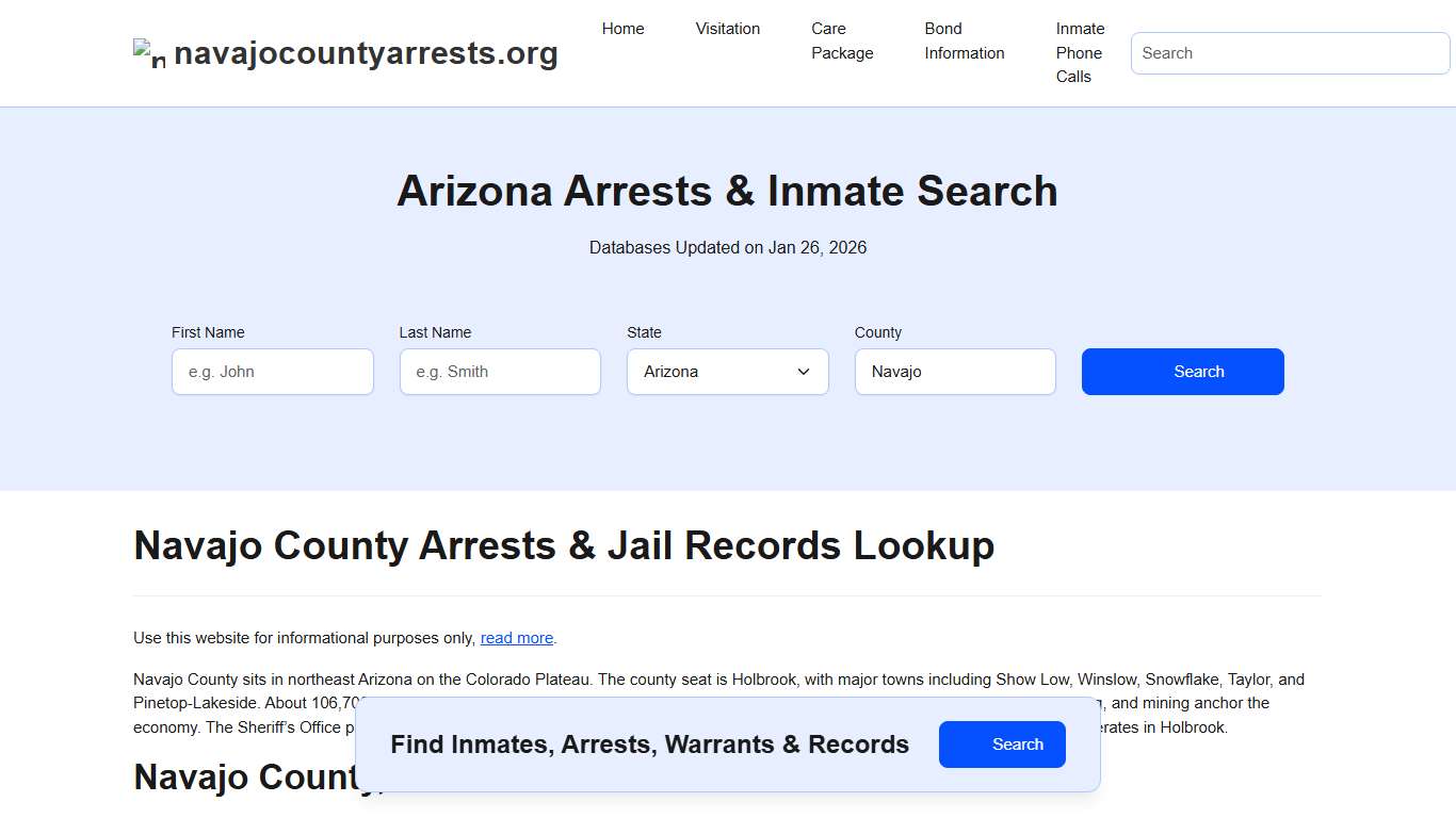 Navajo County, AZ Arrests, Warrants, Police Records Search