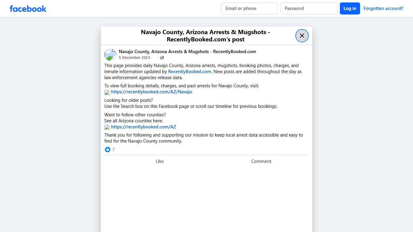 This page provides daily Navajo County, Arizona arrests, mugshots, booking photos, charges, and inmate information updated by RecentlyBooked.com. New posts are added throughout the day as law enforcement agencies release data. To view full booking details, charges, and past arrests for Navajo County, visit: 👉 https://recentlybooked.com/AZ/Navajo Looking for older posts? Use the Search box on this Facebook page or scroll our timeline for previous bookings. Want to follow other counties? See all A
